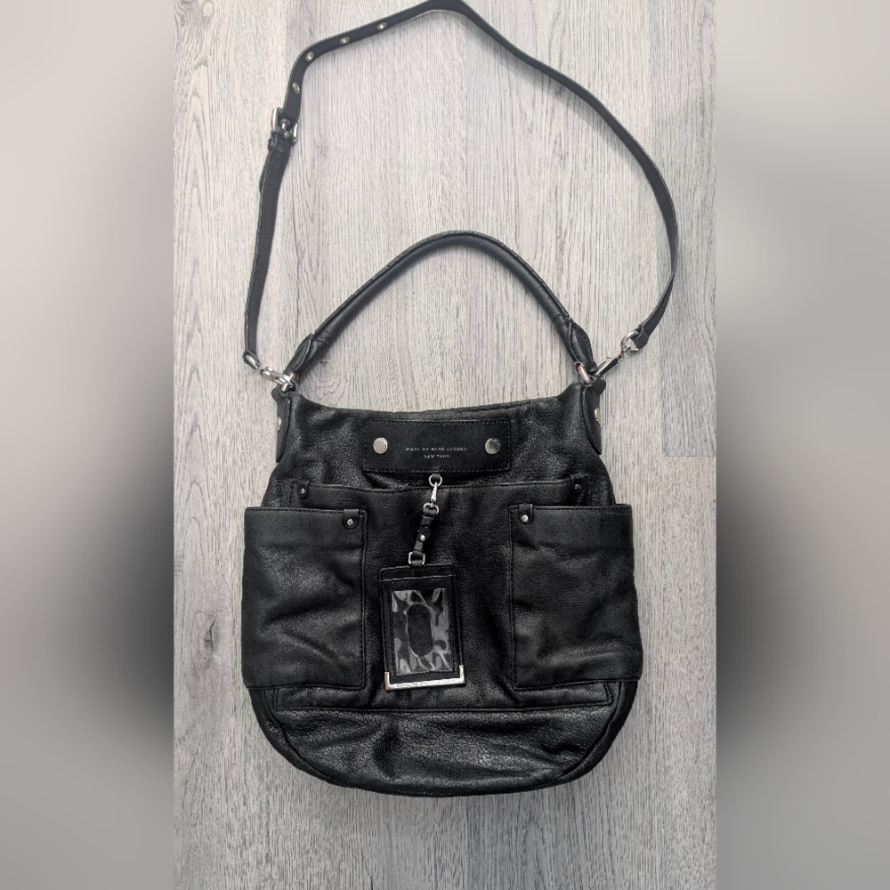 Marc by Marc Jacobs Black Leather Multi Pocket Hobo Bag Y2K